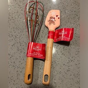 Holiday Time Christmas Silicone Gingerbread Whisk And Spatula Set NEW